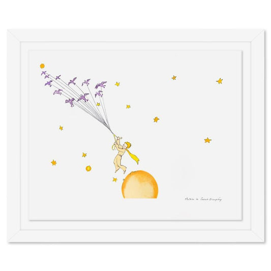 Antoine de Saint-Exupery 1900-1944 (After), "The Little Prince Flying Away" Framed Limited Edition Lithograph with Certificate of Authenticity.