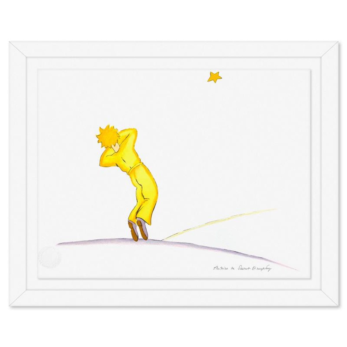 Antoine de Saint-Exupery 1900-1944 (After), "The Little Prince Falling Asleep" Framed Limited Edition Lithograph with Certificate of Authenticity