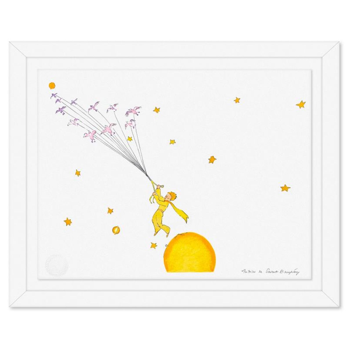 Antoine de Saint-Exupery 1900-1944 (After), "The Little Prince Flying Away" Framed Limited Edition Lithograph with Certificate of Authenticity