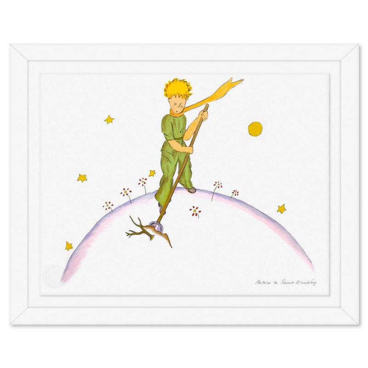 Antoine de Saint-Exupery 1900-1944 (After), "The Little Prince On His Planet" Framed Limited Edition Lithograph with Certificate of Authenticity