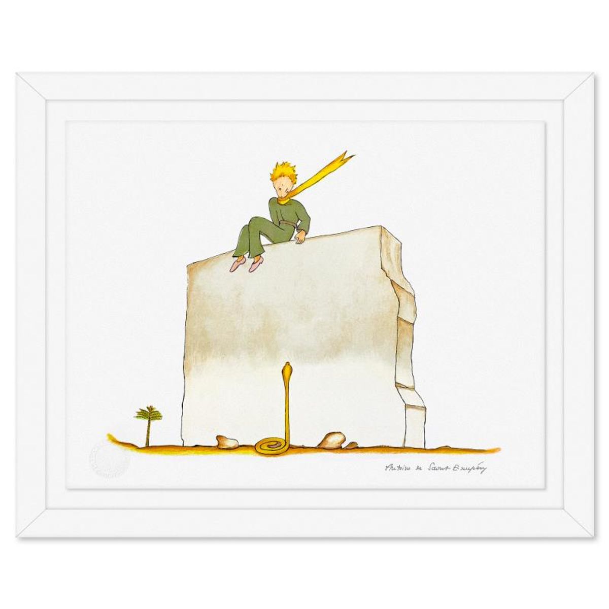 Antoine de Saint-Exupery 1900-1944 (After), "The Little Prince And The Snake at the Wall" Framed Limited Edition Lithograph with Certificate of Authenticity