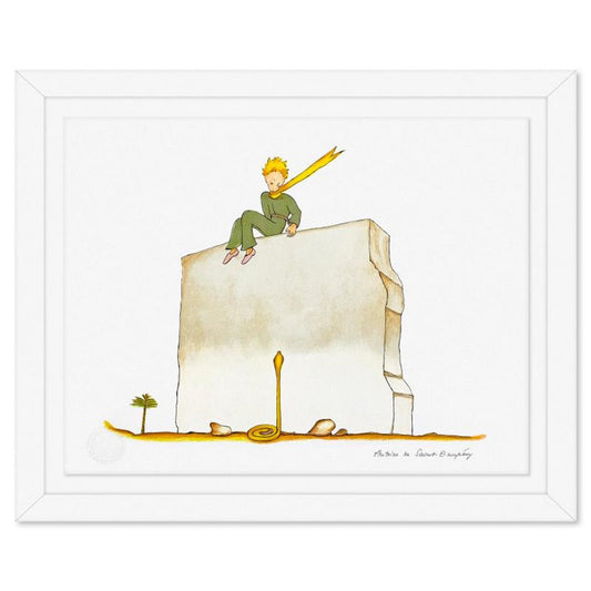 Antoine de Saint-Exupery 1900-1944 (After), "The Little Prince And The Snake at the Wall" Framed Limited Edition Lithograph with Certificate of Authenticity