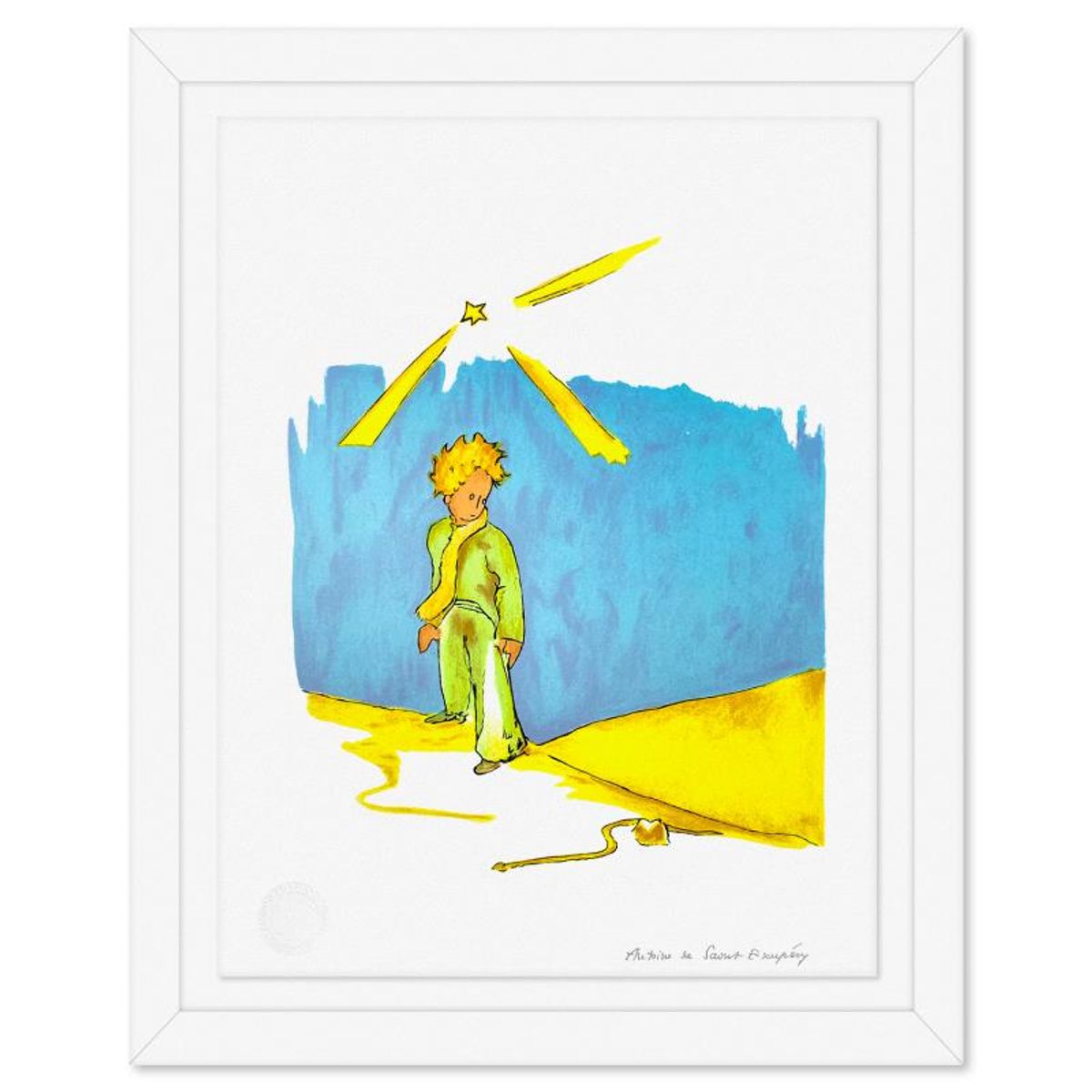 Antoine de Saint-Exupery 1900-1944 (After), "The Little Prince And The Snake" Framed Limited Edition Lithograph with Certificate of Authenticity