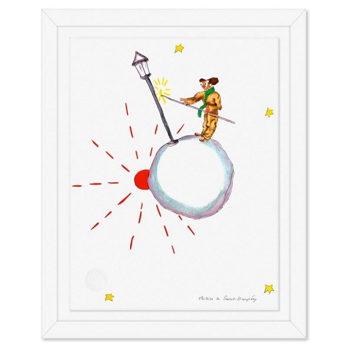 Antoine de Saint-Exupery 1900-1944 (After), "The Lamplighter" Framed Limited Edition Lithograph with Certificate of Authenticity