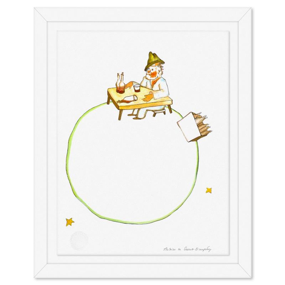 Antoine de Saint-Exupery 1900-1944 (After), "The Drunkard" Framed Limited Edition Lithograph with Certificate of Authenticity