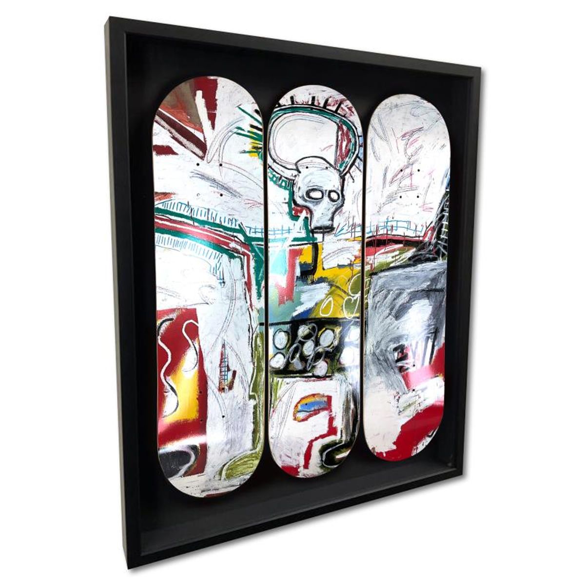 Jean-Michel Basquiat (1960-1988), "Rotterdam (1982)" Framed Skateboard Triptych, Plate Signed with Letter of Authenticity.