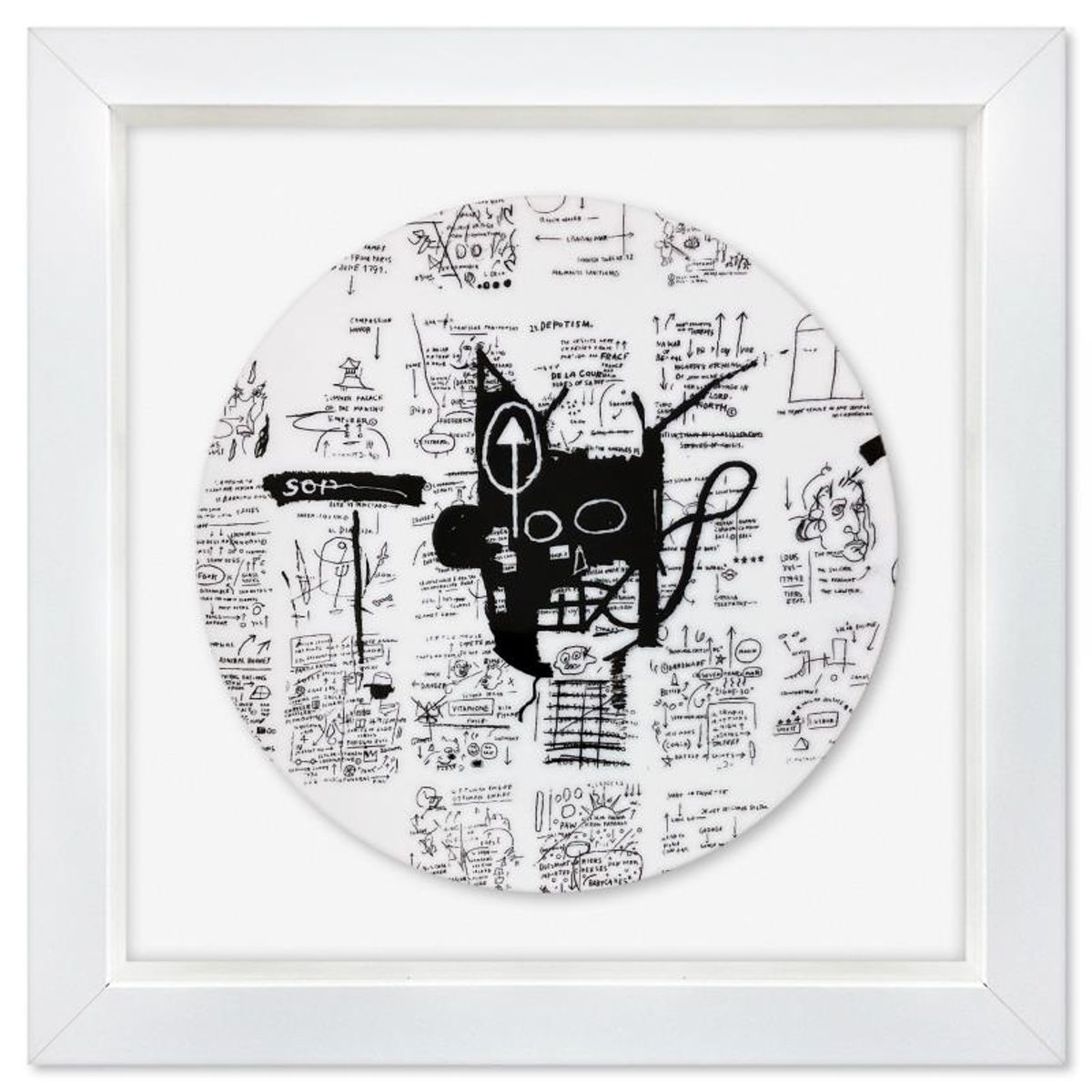 Jean-Michel Basquiat (1960-1988), "Untitled (Return of the Central Figure) 1983" Framed Limoges Porcelain Plate.