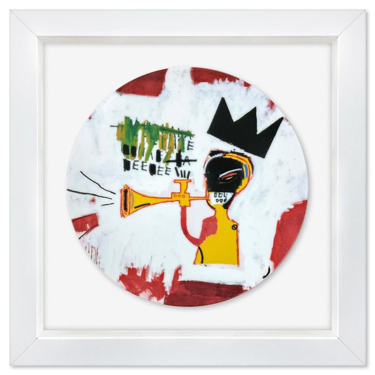 Jean-Michel Basquiat (1960-1988), "Trumpet 1984" Framed Limoges Porcelain Plate.