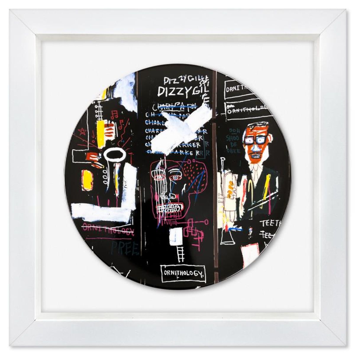 Jean-Michel Basquiat (1960-1988), "Horn Players 1983" Framed Limoges Porcelain Plate.