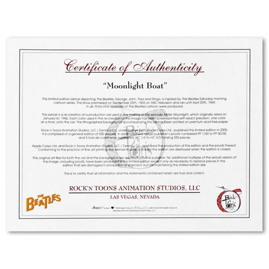 The Beatles, "Moonlight Boat" Limited Edition Sericel with Certificate of Authenticity.