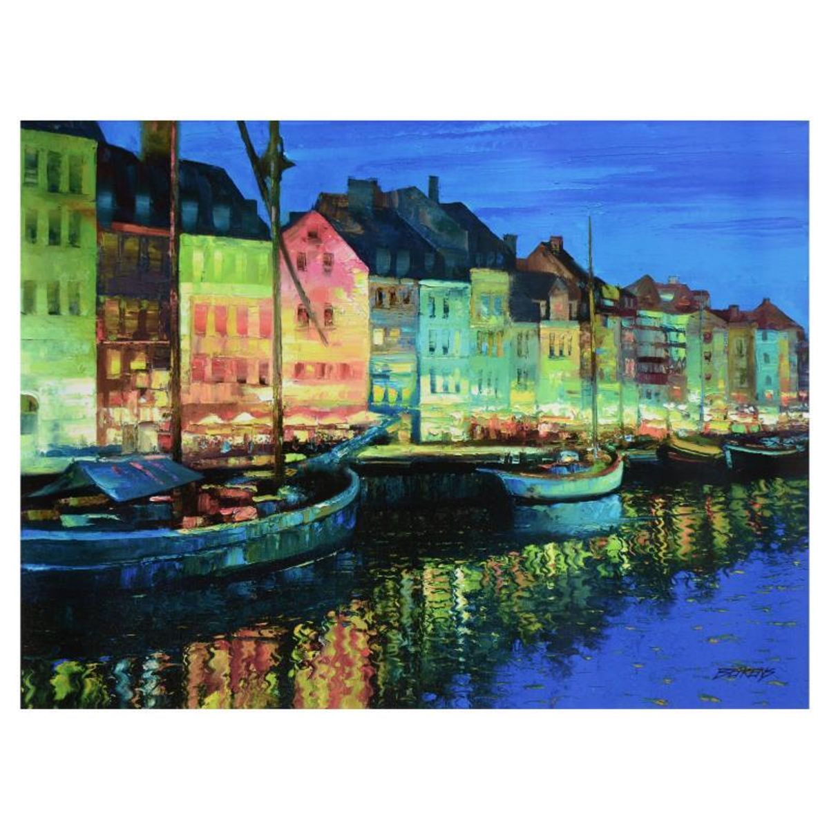 Howard Behrens (1933-2014), "As Night Falls, Copenhagen" Limited Edition on Canvas, Numbered and Signed with COA.