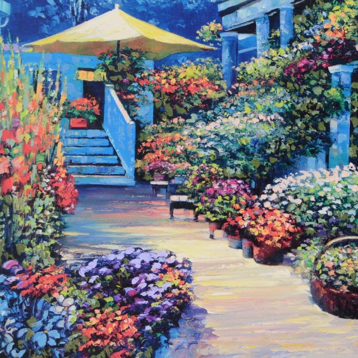Howard Behrens (1933-2014), "Nantucket Flower Market" Limited Edition on Canvas, Numbered and Signed with COA.