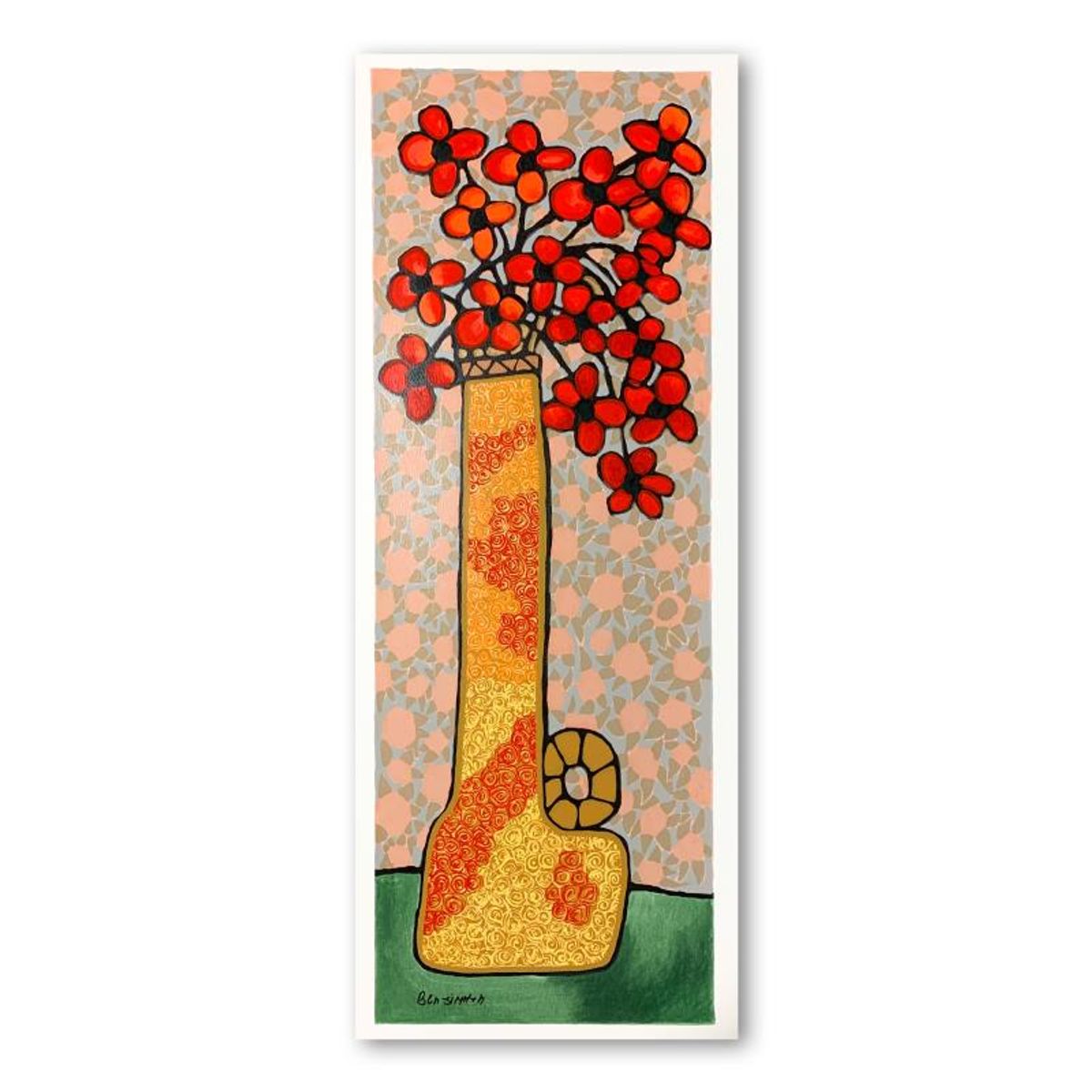 Ben Simhon, "Red Flowers" Hand Signed Limited Edition Serigraph on Paper with Letter of Authenticity.