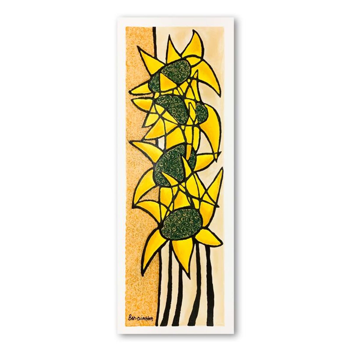 Ben Simhon, "Sunflower Trio" Hand Signed Limited Edition Serigraph on Paper with Letter of Authenticity.