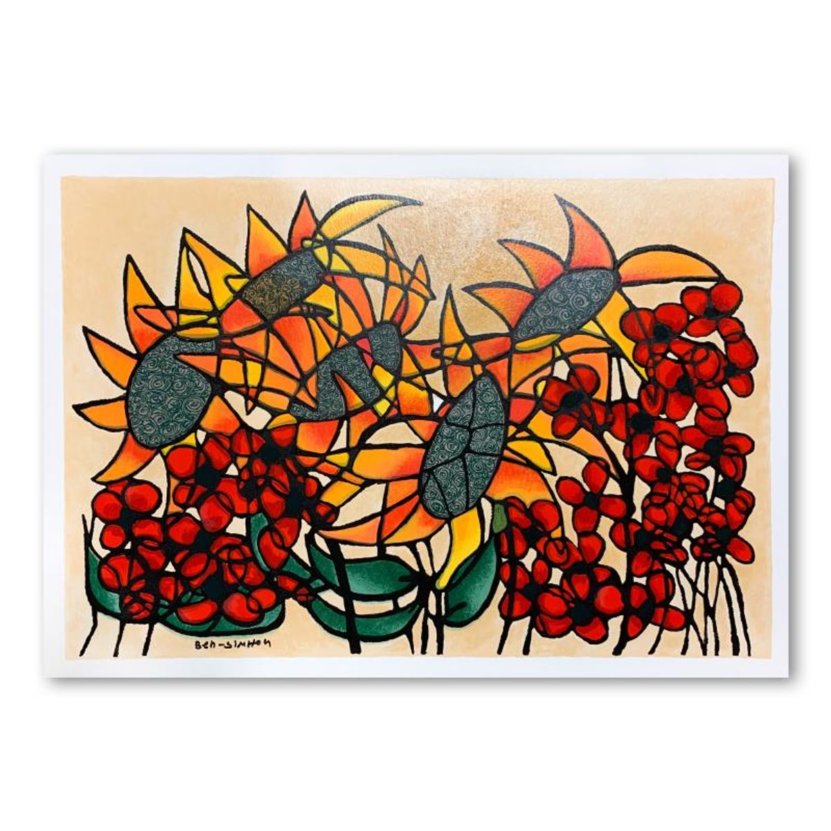 Ben Simhon, "Sunflowers" Hand Signed Limited Edition Serigraph on Paper with Letter of Authenticity.