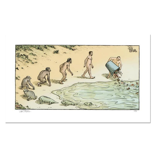 Bizarro, "Evolution Trash" Numbered Limited Edition Hand Signed by creator Dan Piraro; Letter of Authenticity.