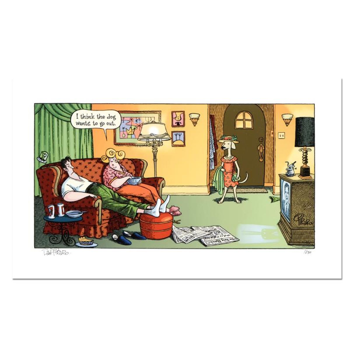 Bizarro, "Dog Goes Out" Numbered Limited Edition Hand Signed by creator Dan Piraro; Letter of Authenticity.