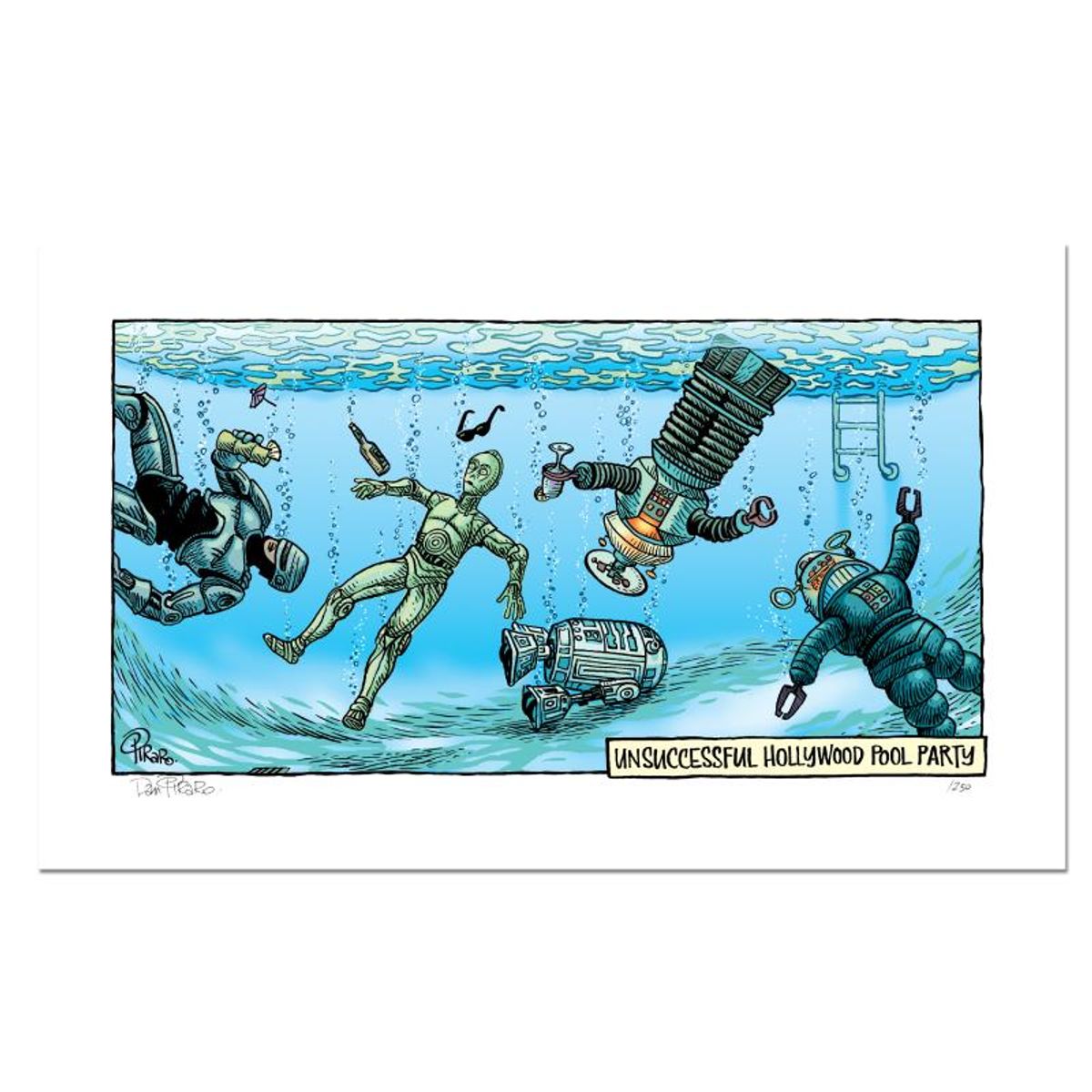 Bizarro, "Pool Party" Numbered Limited Edition Hand Signed by creator Dan Piraro; Letter of Authenticity.