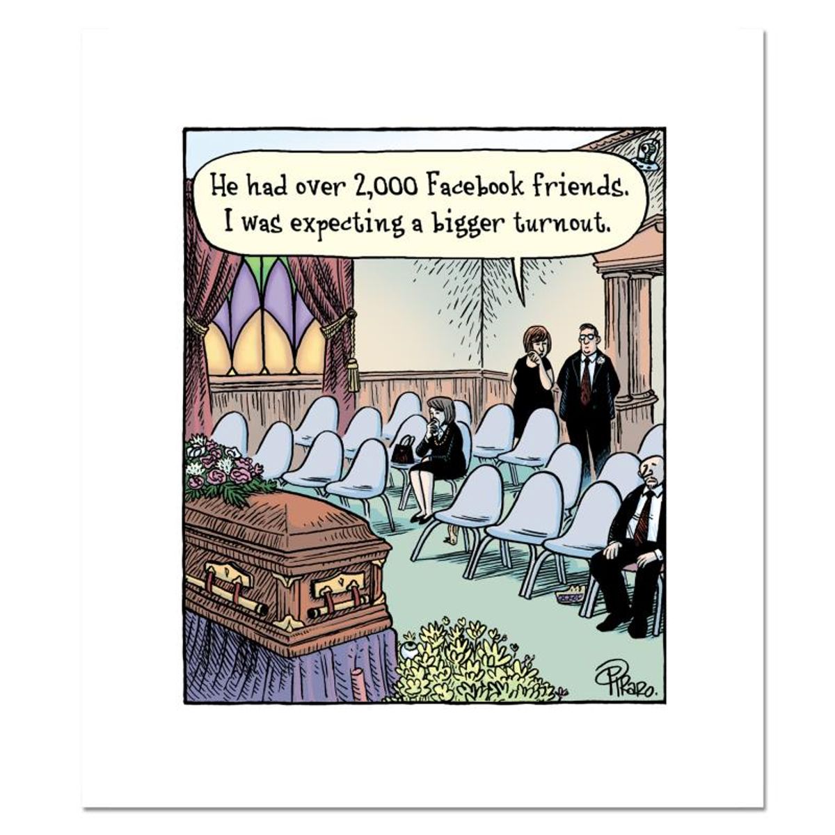 Bizarro, "Facebook Funeral" Numbered Limited Edition Hand Signed by Creator Dan Piraro; Letter of Authenticity.