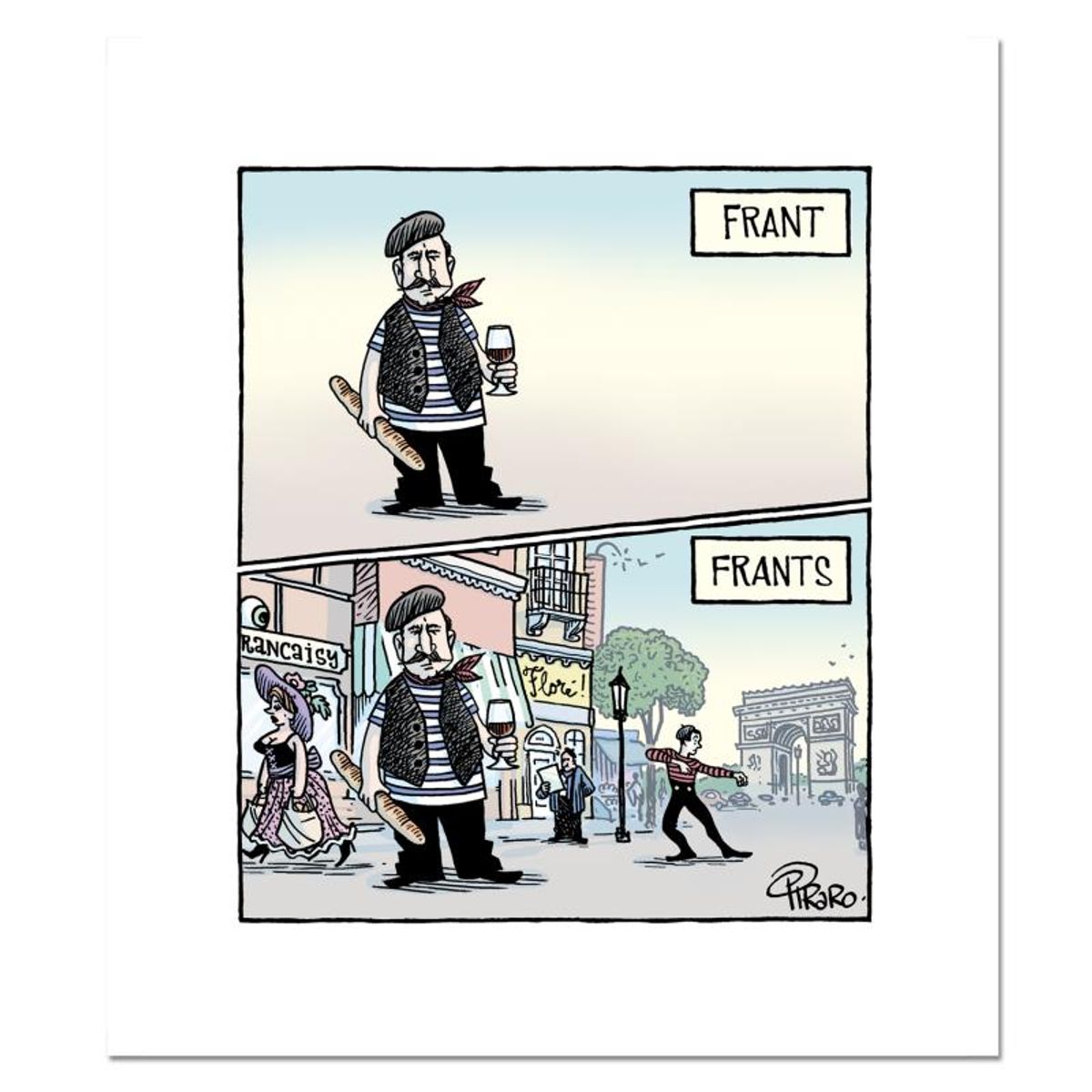 Bizarro, "France" Numbered Limited Edition Hand Signed by Creator Dan Piraro; Letter of Authenticity.