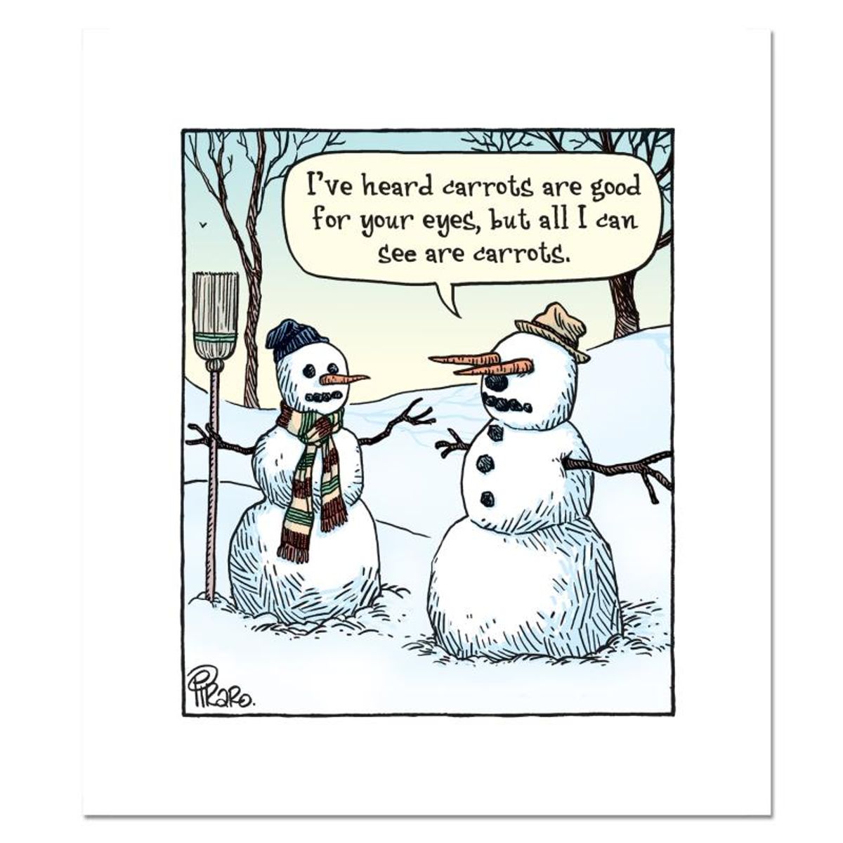 Bizarro, "Snowman Carrot" Numbered Limited Edition Hand Signed by Creator Dan Piraro; Letter of Authenticity.