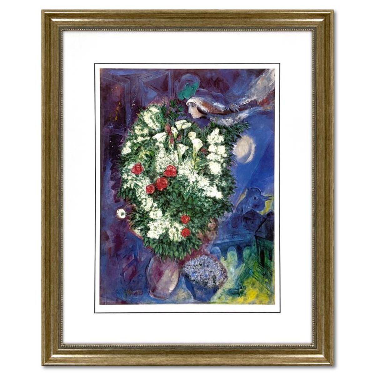 Marc Chagall (1887-1985), "Bouquet with Flying Lover" Framed Offset Lithograph with Letter of Authenticity.