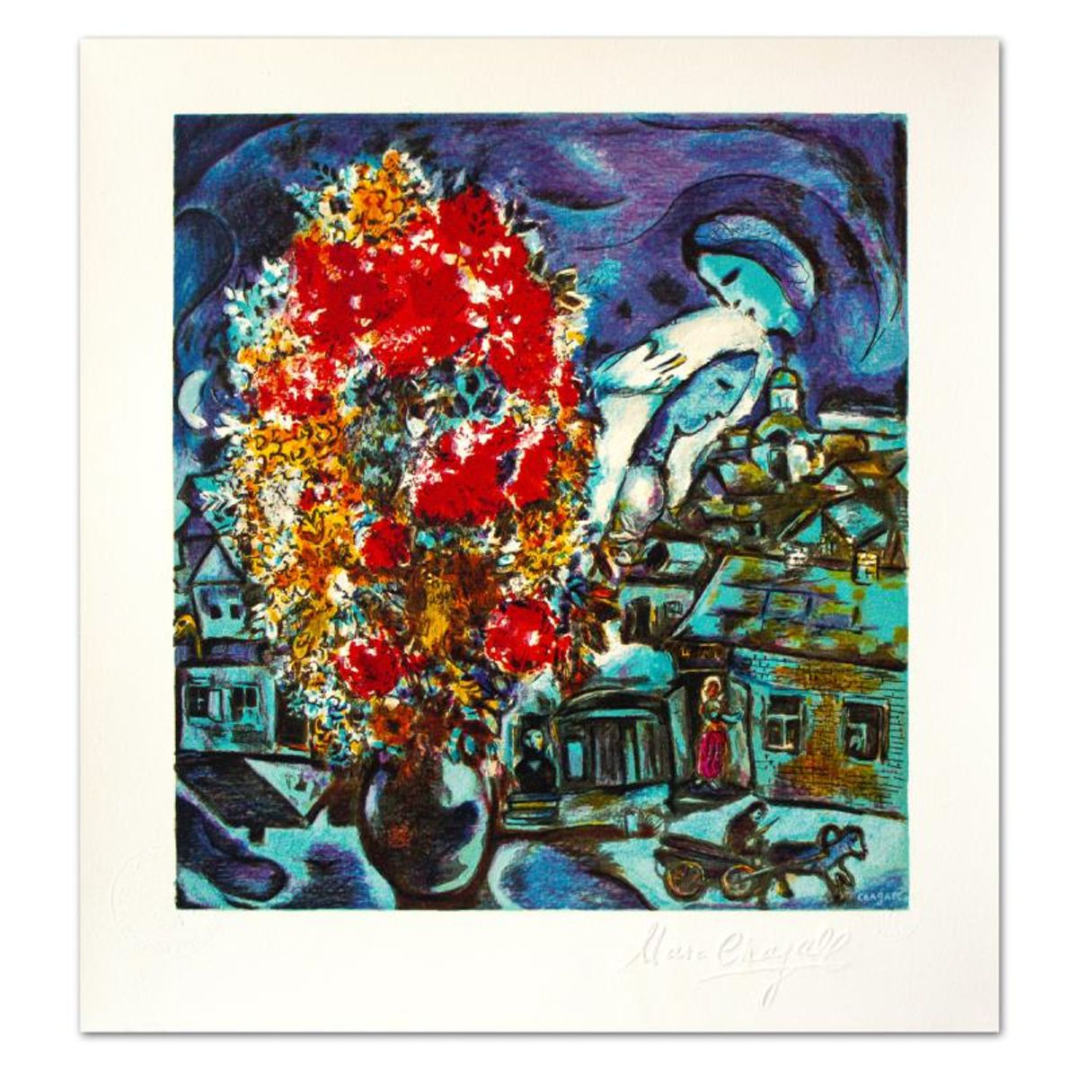 Marc Chagall (1887-1985), "Le Boutique Et Le Village Bleu" Limited Edition Lithograph with Letter of Authenticity.