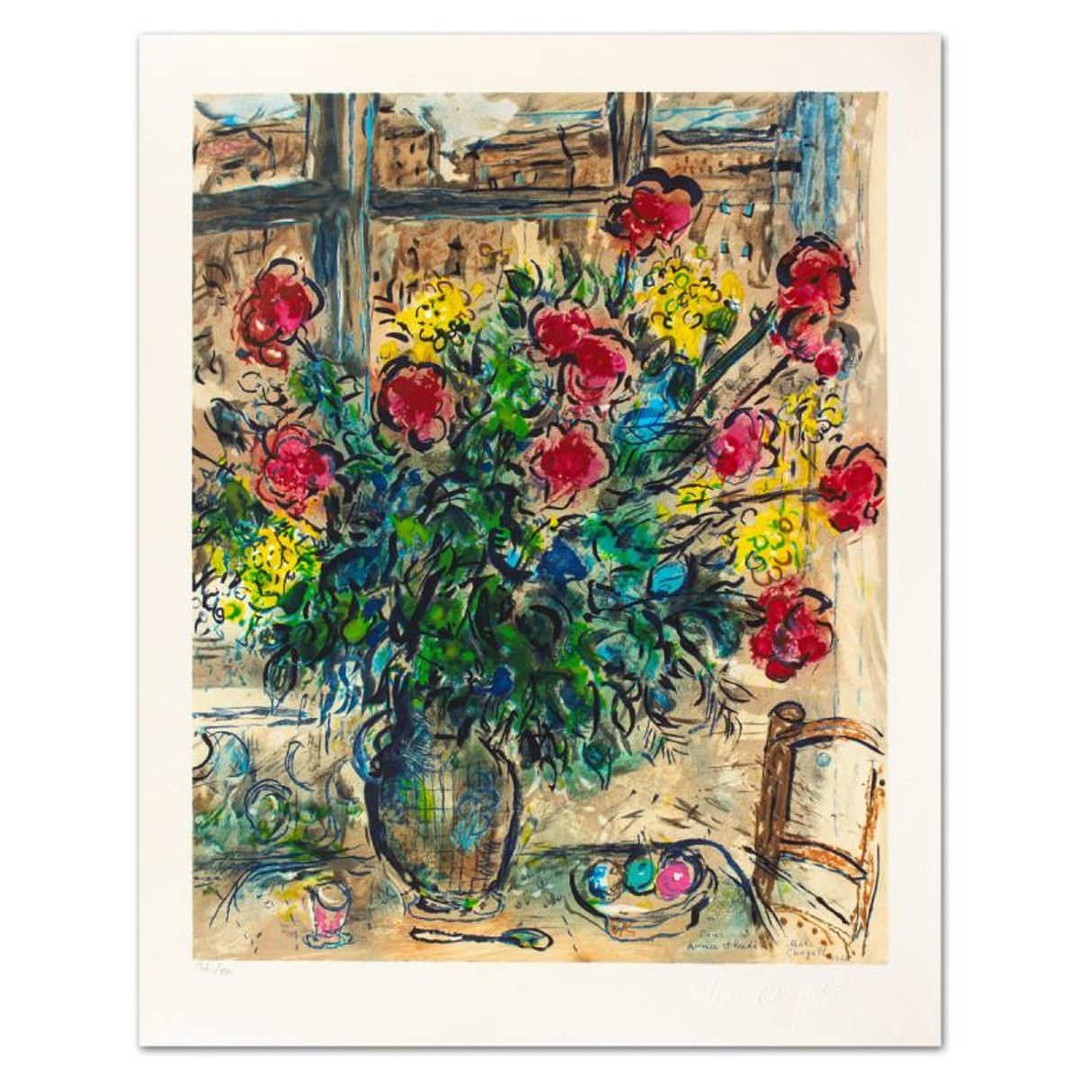 Marc Chagall (1887-1985), "Le Bouquet Devant La Fenetre" Limited Edition Lithograph with Letter of Authenticity.