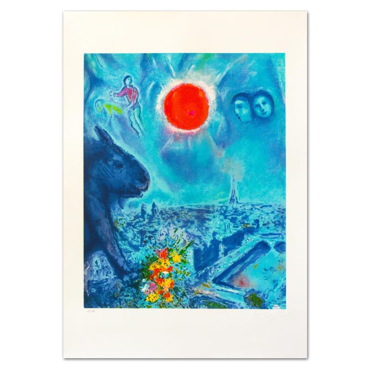 Marc Chagall (1887-1985), "The Sun Over Paris" Limited Edition Lithograph with Letter of Authenticity.
