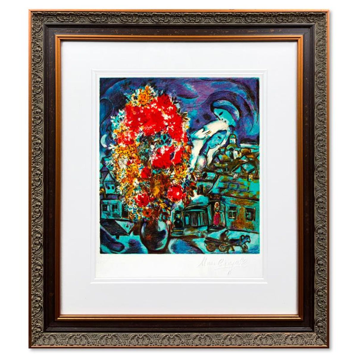 Marc Chagall (1887-1985), "Le Boutique Et Le Village Bleu" Framed Limited Edition Lithograph with Letter of Authenticity.