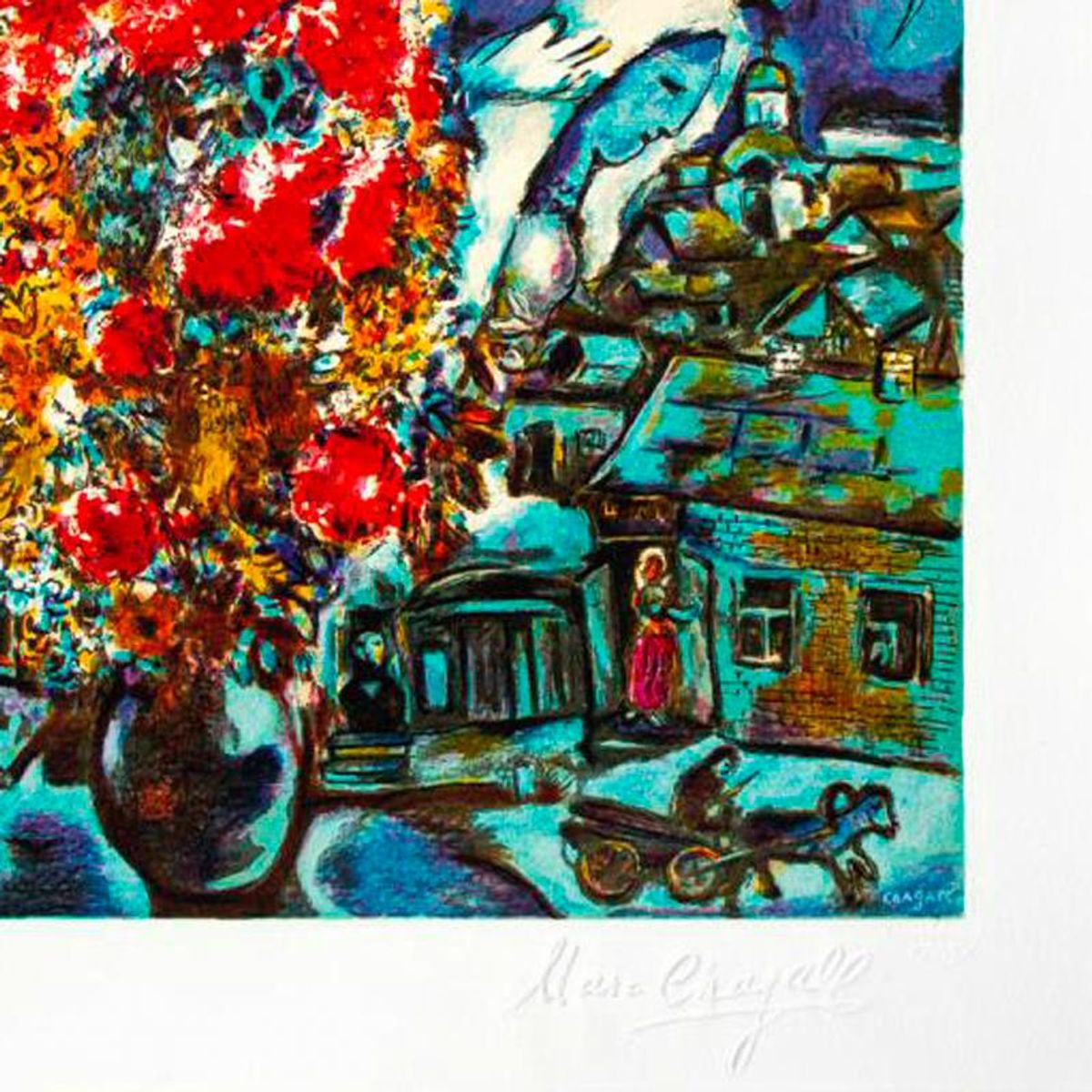 Marc Chagall (1887-1985), "Le Boutique Et Le Village Bleu" Framed Limited Edition Lithograph with Letter of Authenticity.