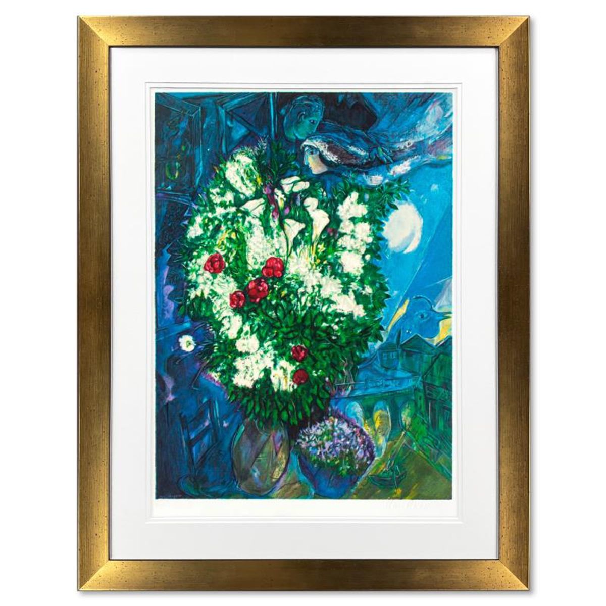 Marc Chagall (1887-1985), "Bouquet Aux Amoureux Volants" Framed Limited Edition Lithograph with Letter of Authenticity.