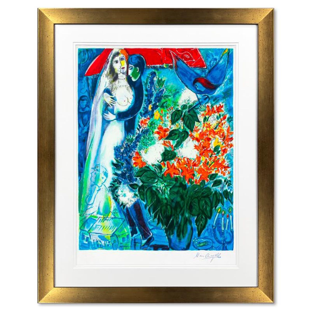Marc Chagall (1887-1985), "Maries Sous Le Baldaquin" Framed Limited Edition Serigraph with Letter of Authenticity.