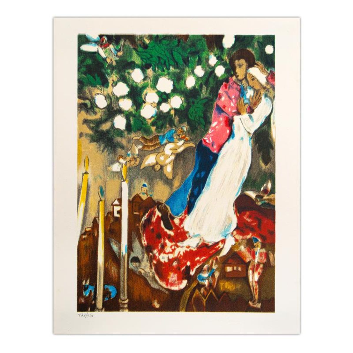 Marc Chagall (1887-1985), "Les Trois Cierges" Limited Edition Lithograph with Letter of Authenticity.