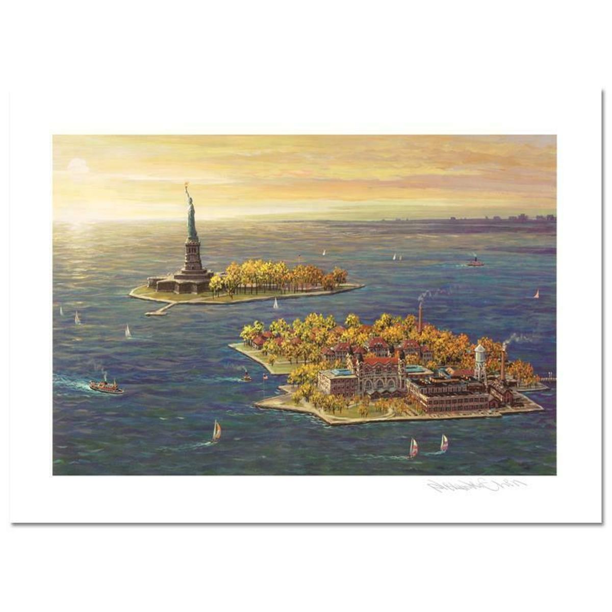Ellis Island, Fall Limited Edition Mixed Media by Alexander Chen, Numbered and Hand Signed with Certificate of Authenticity.
