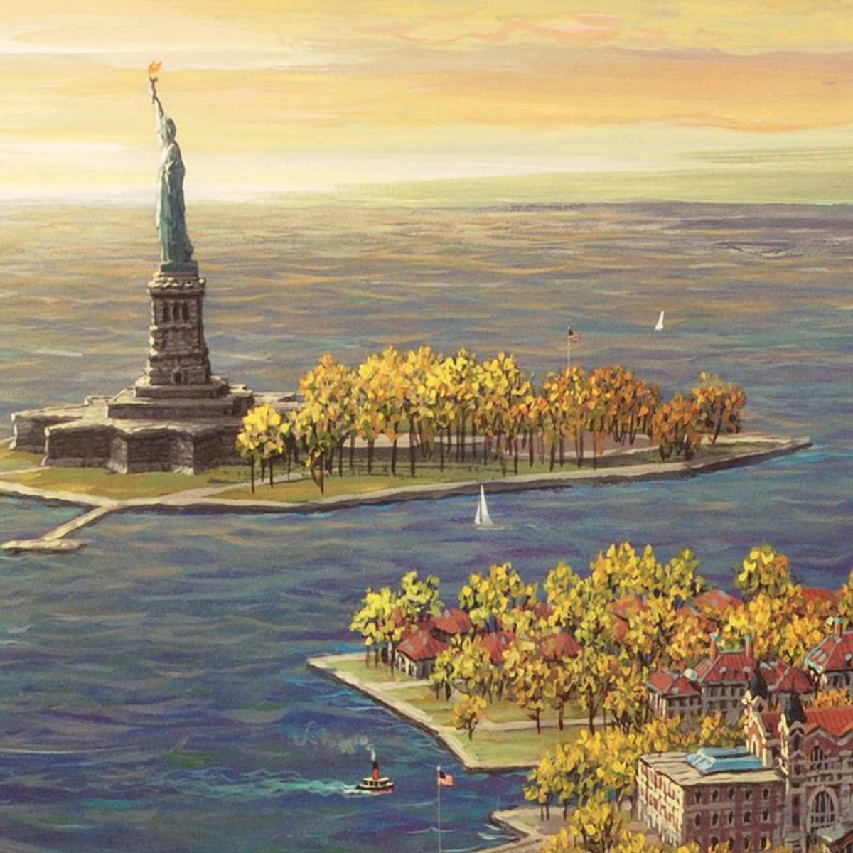 Ellis Island, Fall Limited Edition Mixed Media by Alexander Chen, Numbered and Hand Signed with Certificate of Authenticity.