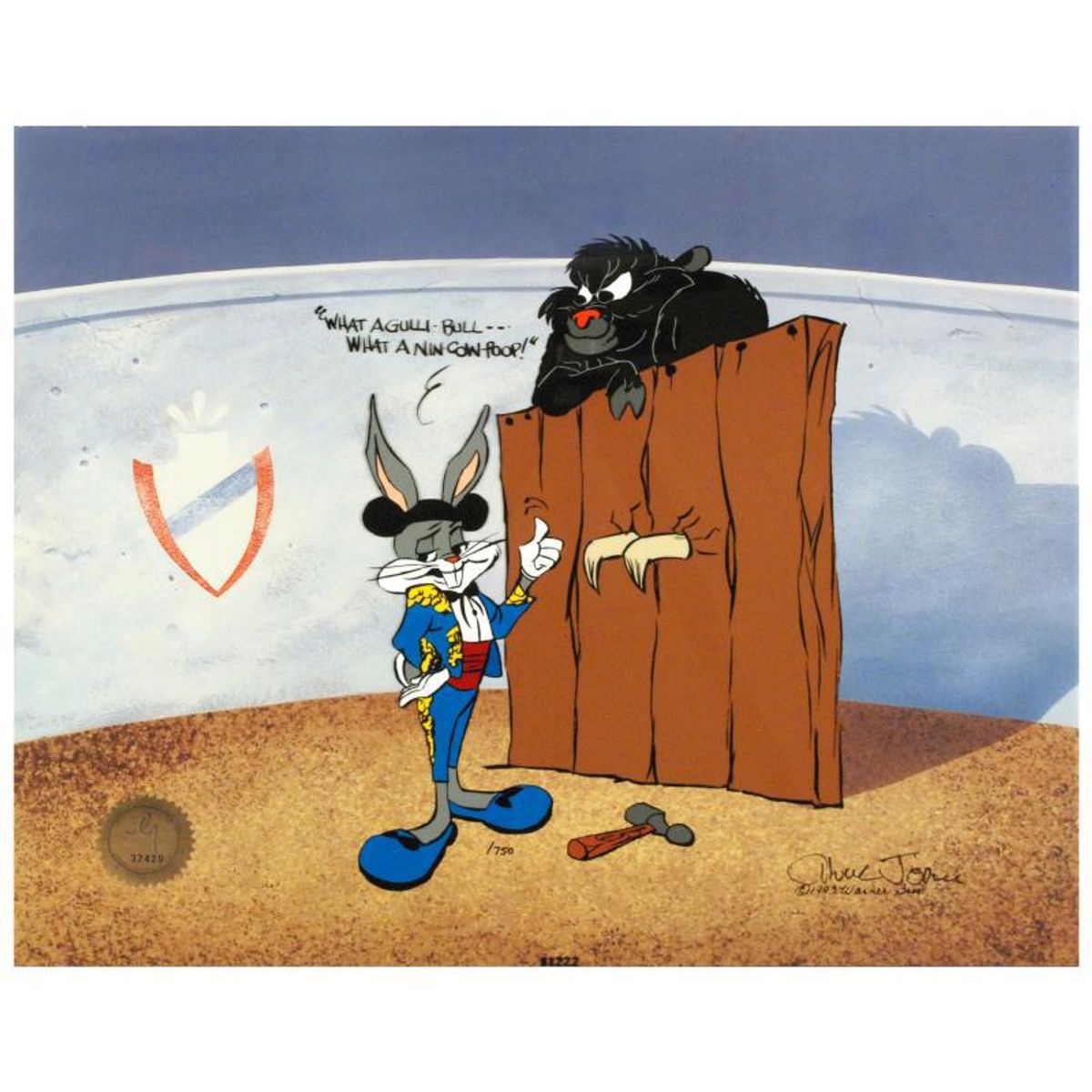 Bugs and Gulli-Bull Limited Edition Animation Cel by Chuck Jones (1912-2002). With Hand Painted Color, Numbered and Hand Signed with Certificate of Authenticity.