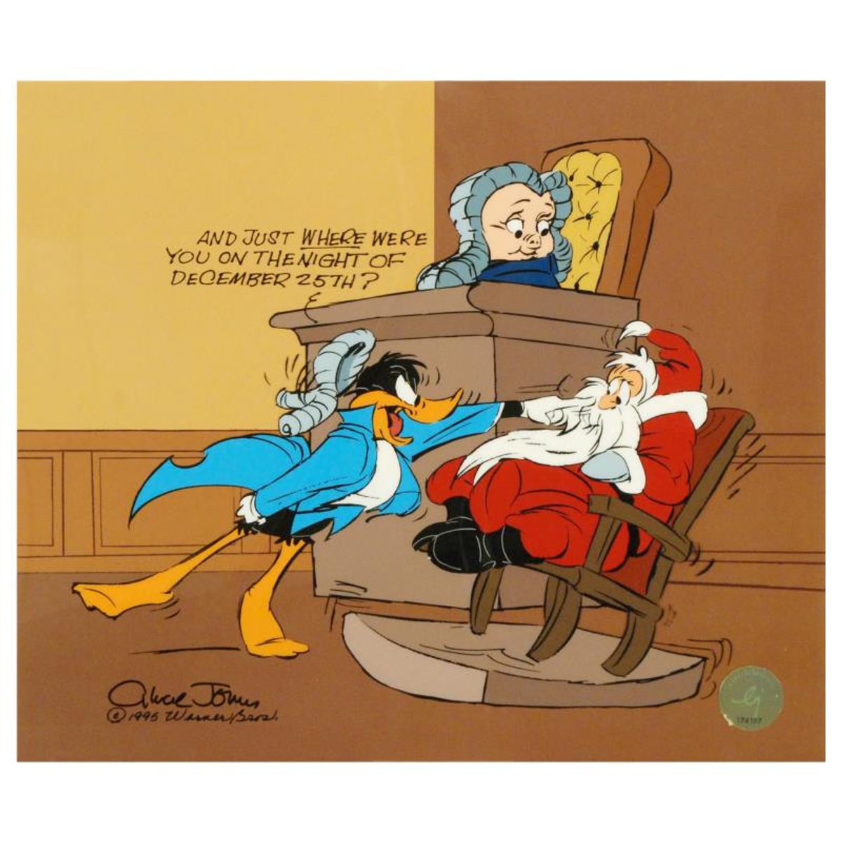 Santa on Trial by Chuck Jones (1912-2002). Limited Edition Animation Cel with Hand Painted Color. Numbered and Hand Signed, with Certificate of Authenticity.