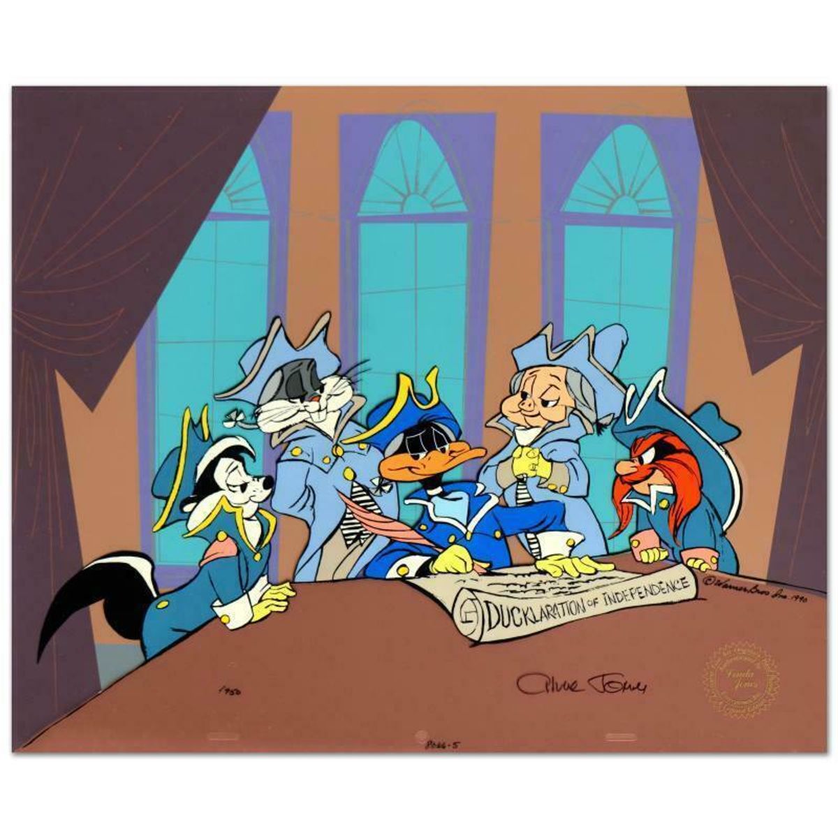Chuck Jones (1912-2002), "Ducklaration of Independence" Limited Edition Animation Cel with Hand Painted Color, Dated (1990), Numbered and Hand Signed with Certificate of Authenticity.