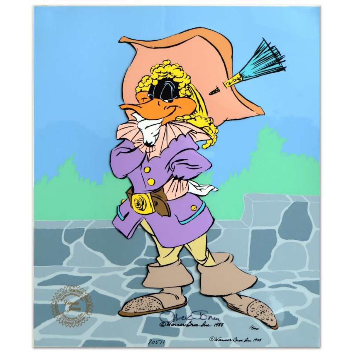 Chuck Jones (1912-2002), "Daffy Cavalier" Limited Edition Animation Cel with Hand Painted Color, Dated (1988), Numbered and Hand Signed with Certificate of Authenticity.