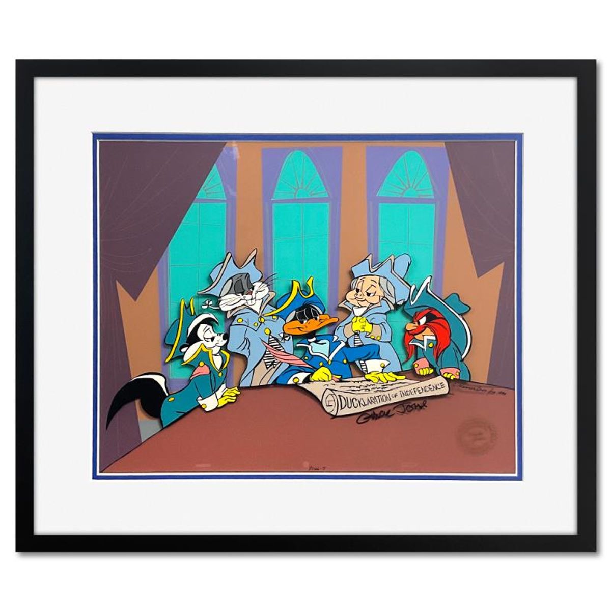 Chuck Jones (1912-2002), "Ducklaration of Independence" Framed Limited Edition Sericel with Hand Painted Color, Numbered and Hand Signed with Certificate of Authenticity.