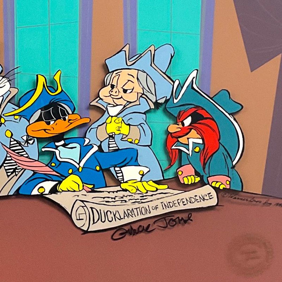 Chuck Jones (1912-2002), "Ducklaration of Independence" Framed Limited Edition Sericel with Hand Painted Color, Numbered and Hand Signed with Certificate of Authenticity.