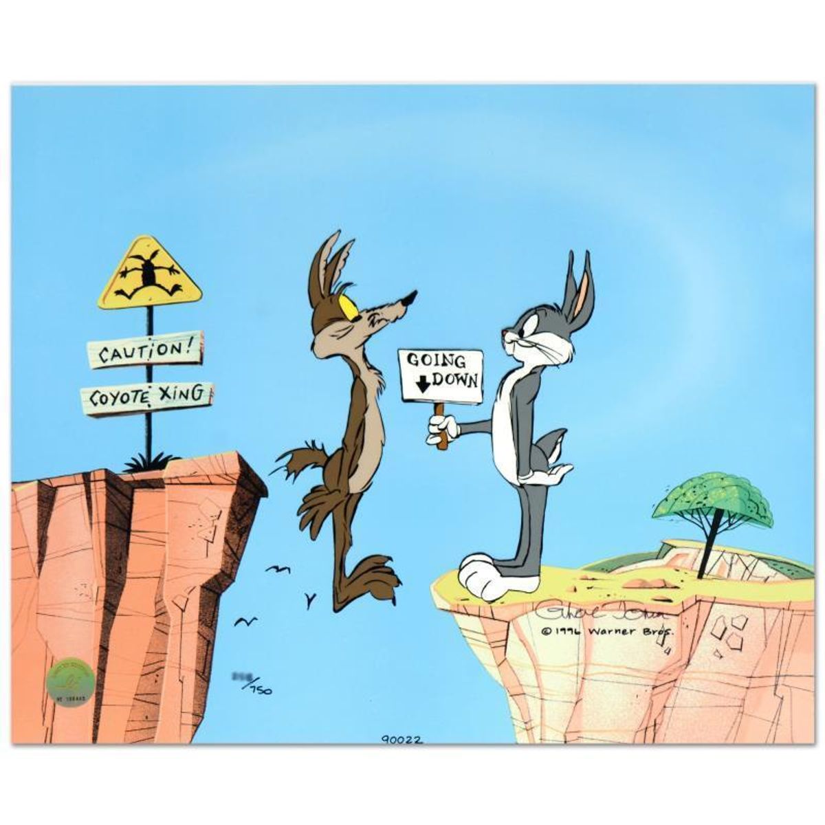 Chuck Jones (1912-2002), "Coyote Crossing" Limited Edition Animation Cel with Hand Painted Color, Dated (1996), Numbered and Hand Signed with Certificate of Authenticity.
