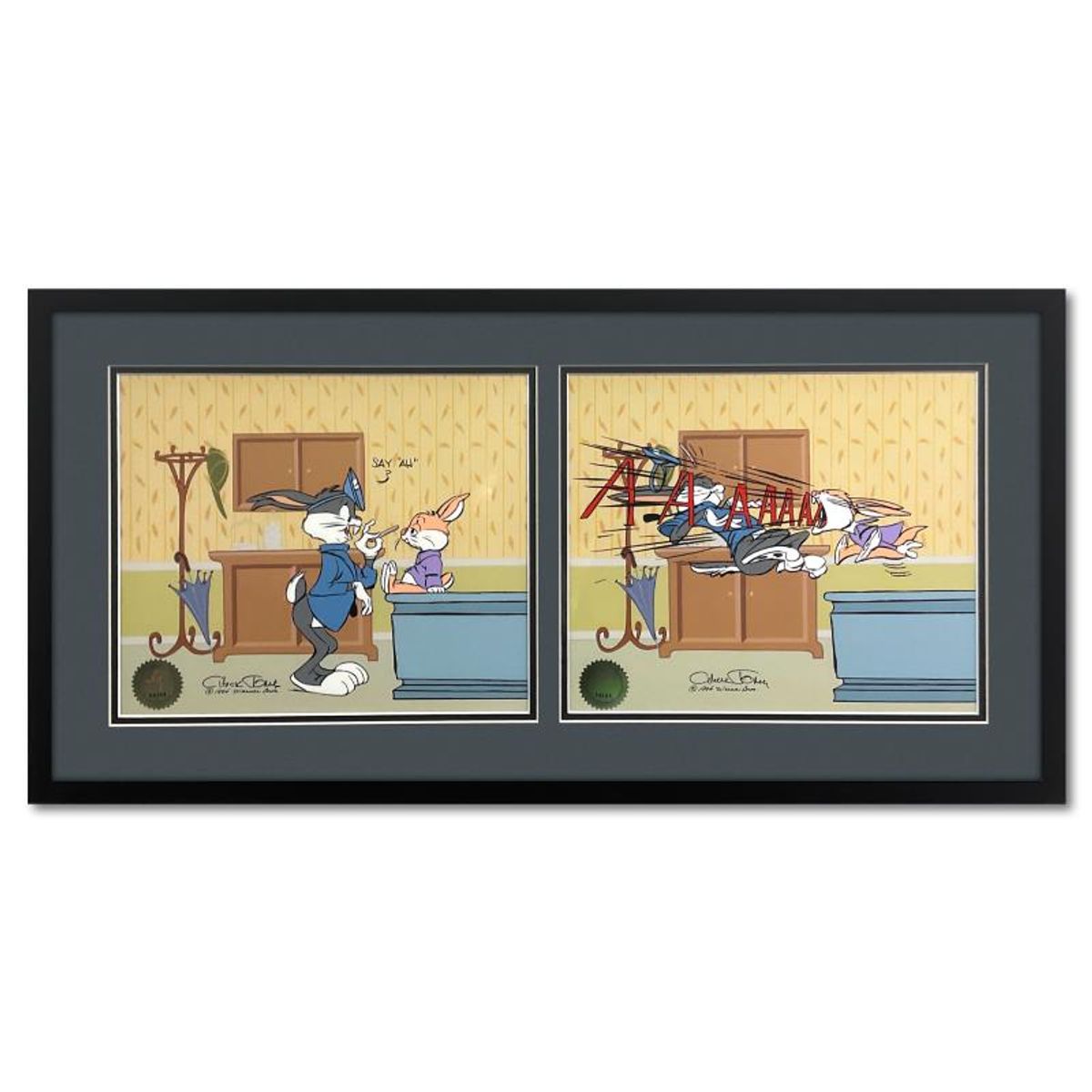 Chuck Jones (1912-2002), "Bugs Doctor: Say Ah!" Framed Limited Edition Sericel Diptych with Hand Painted Color, Numbered and Hand Signed with Certificate of Authenticity.