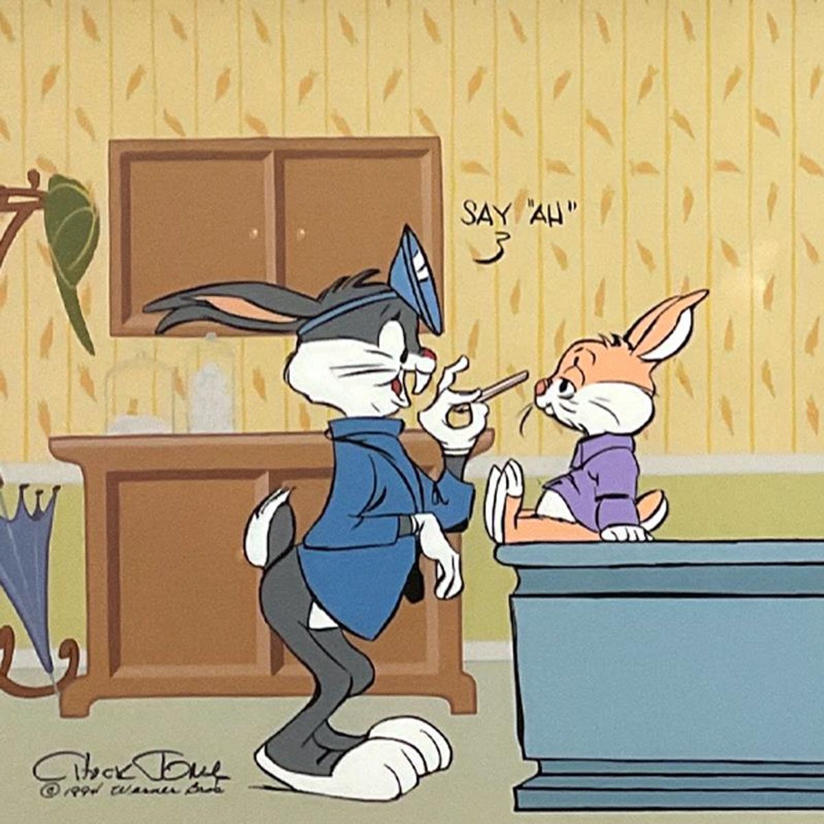 Chuck Jones (1912-2002), "Bugs Doctor: Say Ah!" Framed Limited Edition Sericel Diptych with Hand Painted Color, Numbered and Hand Signed with Certificate of Authenticity.