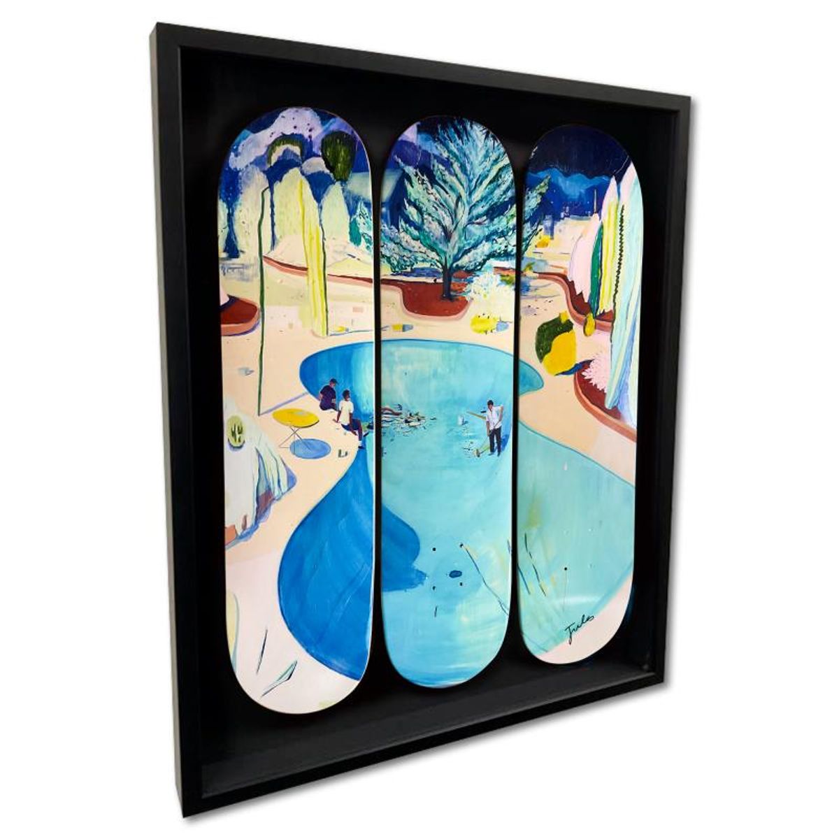 Jules de Balincourt, "New Arrivals" Framed Limited Edition Skateboard Triptych, Numbered and Hand Signed with Letter of Authenticity.