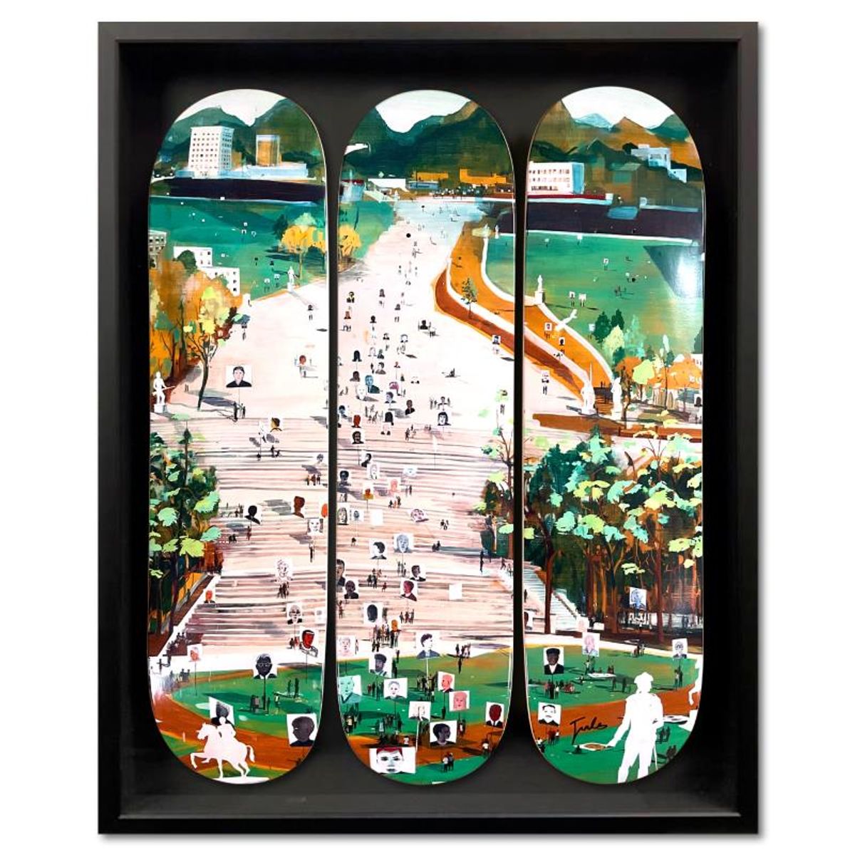 Jules de Balincourt, "Idol Hands" Framed Limited Edition Skateboard Triptych, Numbered and Hand Signed with Letter of Authenticity.