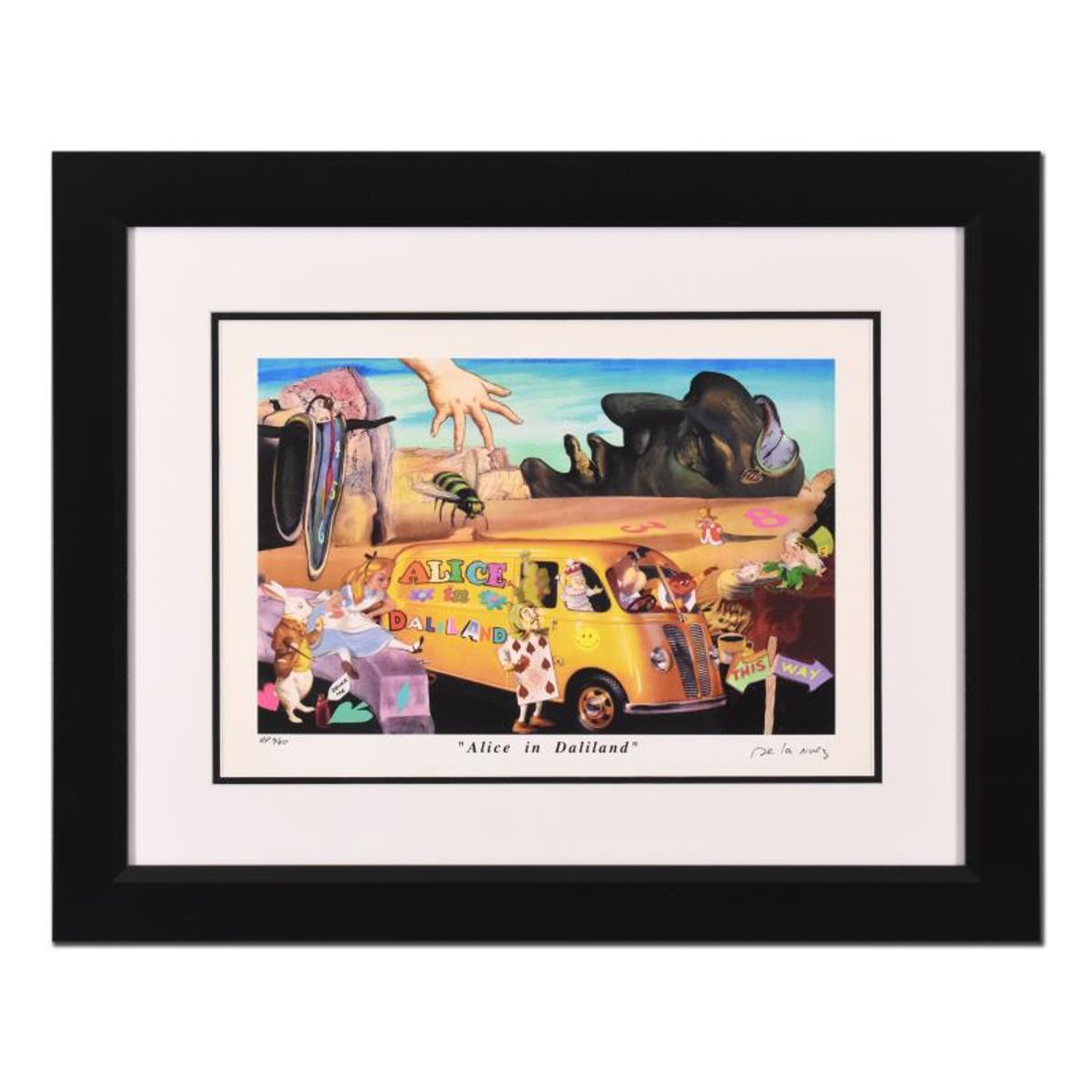 Nelson De La Nuez, "Alice in Daliland" Framed Limited Edition Artist Proof, Numbered and Hand Signed with Letter of Authenticity.
