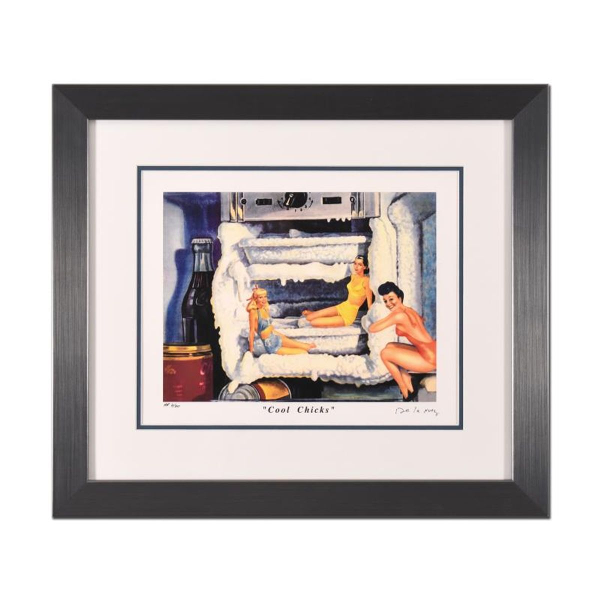 Nelson De La Nuez, "Cool Chicks" Framed Limited Edition Artist Proof, Numbered and Hand Signed with Letter of Authenticity.