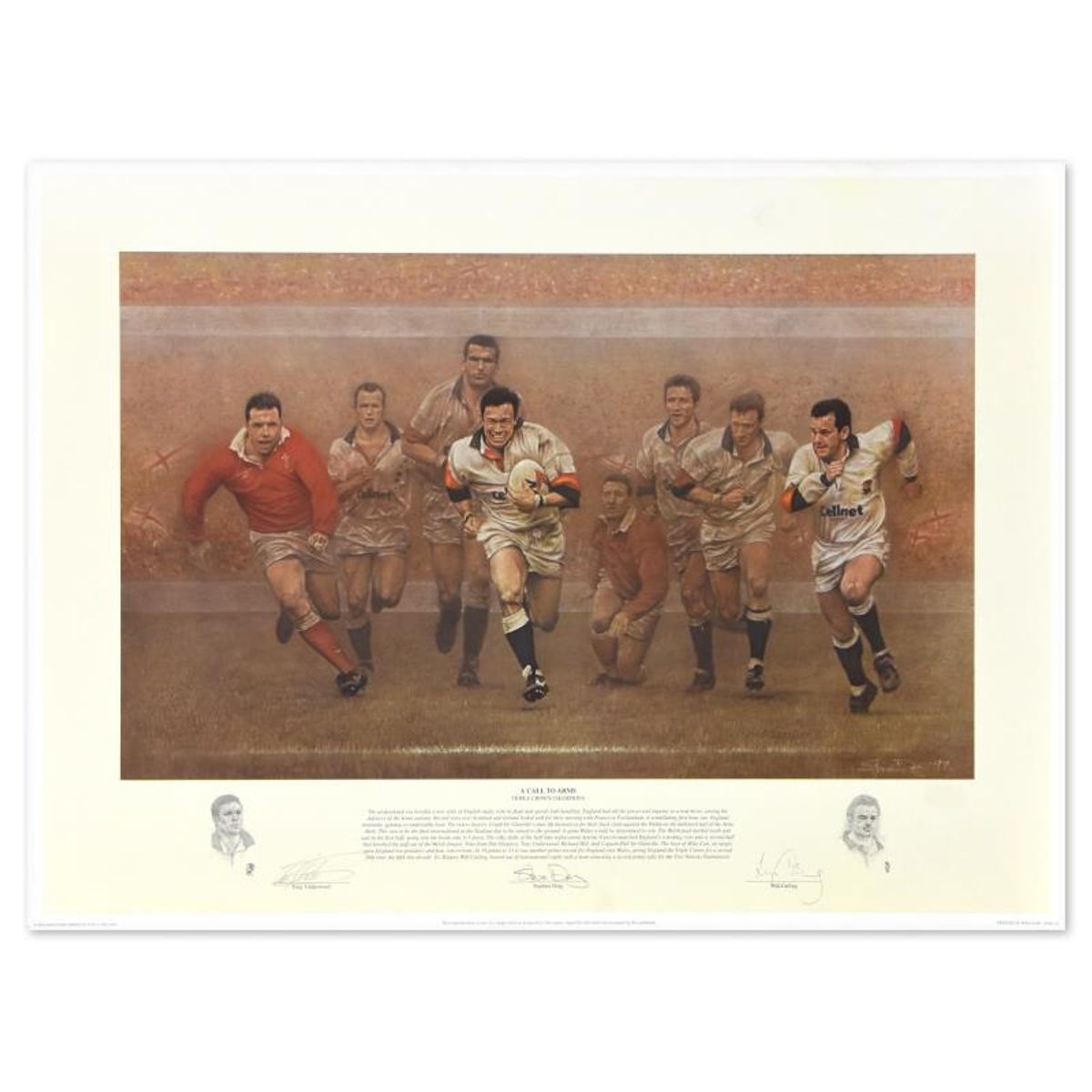 Stephen Doig, "A Call to Arms" Limited Edition, Hand Signed by players Underwood and Carling, with Letter of Authenticity.